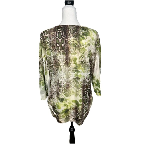 Chico's 2 Blouse Woman's Size L US 12 Knit Green Snake Print Beaded Tunic Top - Picture 5 of 9